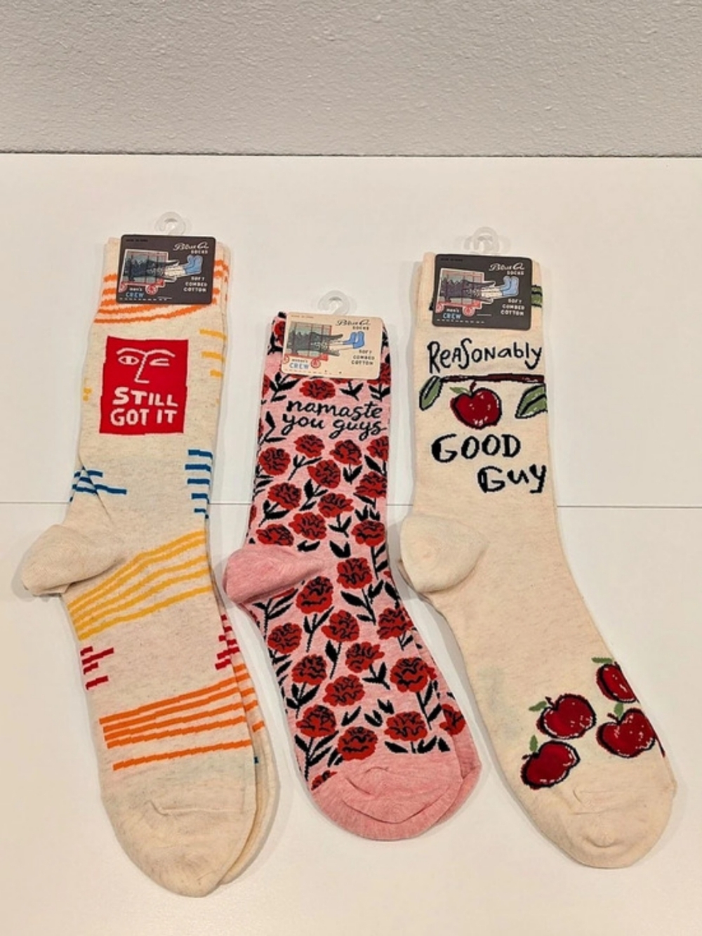 Blue Q Novelty Crew Socks Lot of 3 Cream & Pink NWT